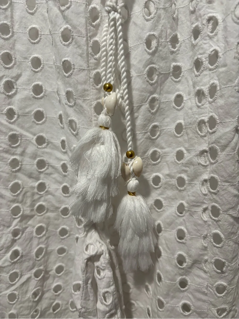 True Destinations White Eyelet Swim Coverup Pants with Tassel Drawstring Large